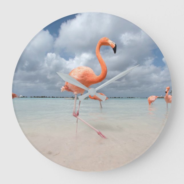 Tropical Beaches | Flamingos Beach, Aruba Große Wanduhr (Vorderseite)
