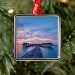 Tropical Beaches   Maldives Bungalows Ornament Aus Metall