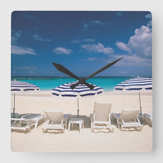 Tropical Beaches | Tropical Beach Anguilla Quadratische Wanduhr (Vorderseite)