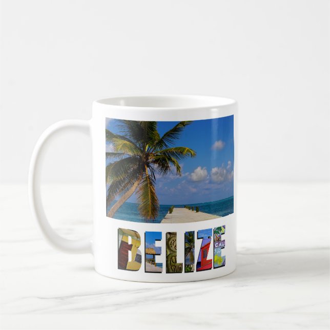 Tropical Belize Ocean Beach Palm Tree Foto Kaffeetasse (Links)
