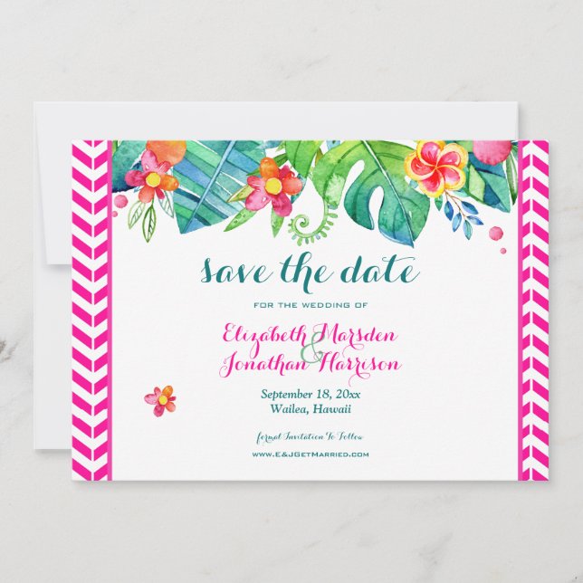 Tropical Berry Pink Aquamarine Zickzack Hochzeit m Save The Date (Vorderseite)