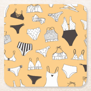 Tropical Bikini: Von Hand Gezeichnet Sommermuster Rechteckiger Pappuntersetzer