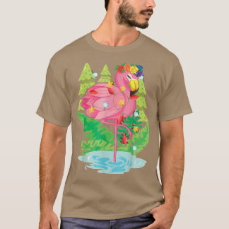 Tropical Bird Animal Flamingo Xmas Lights Christma T-Shirt