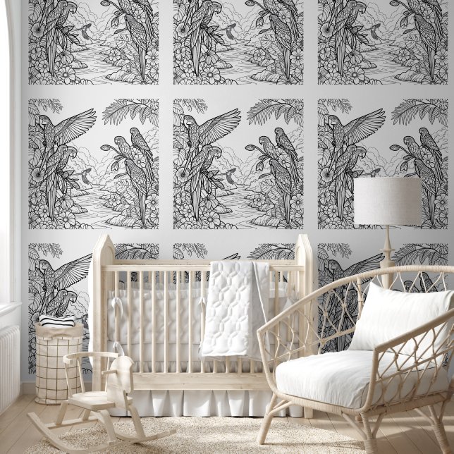 Tropical Bird Line Art Colour Tapete (Kinder)