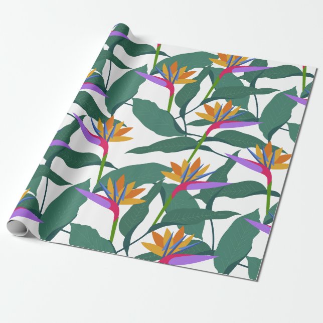 Tropical Bird of Paradise Flowers Patterned Geschenkpapier (Ungerollt)