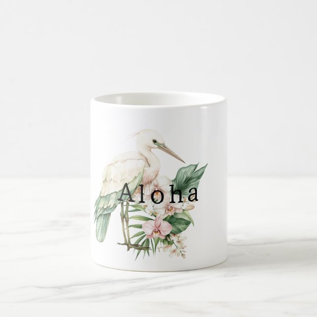 Tropical Bird Pink Orchid Flowers Aloha Kaffeetasse (Mittel)