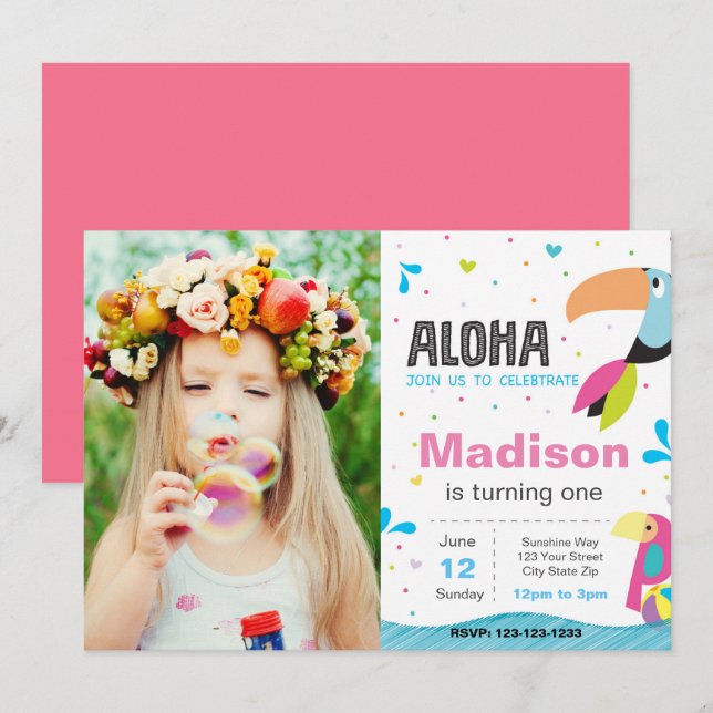Tropical Bird Pool Party zum Geburtstag Einladung (Vorne/Hinten)