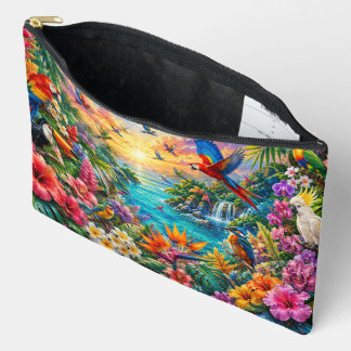 Tropical Birds Accessory Pouch | Colorful Floral P Zubehörtasche