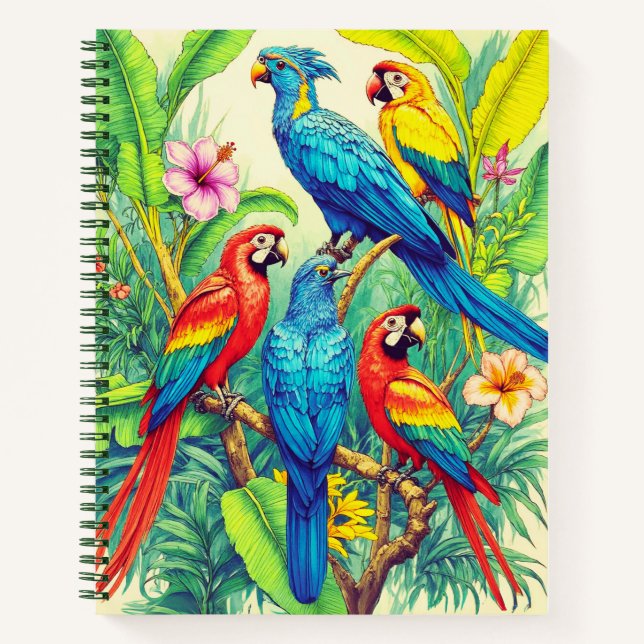 Tropical Birds Botanical Illustration Journal Notizbuch (Vorderseite)
