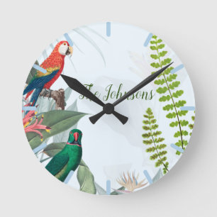 Tropical Birds Parrots & Foliage Runde Wanduhr