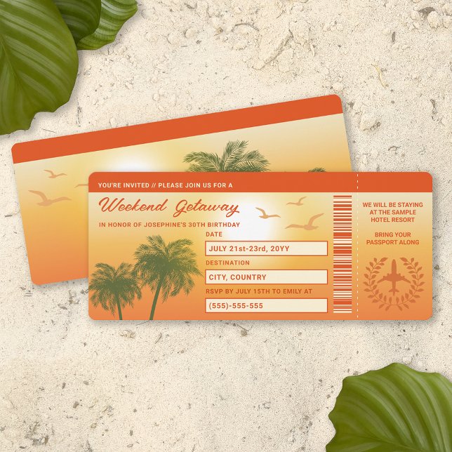 Tropical Birthday Imitats Boarding Pass Einladung (This design is ideal for birthday trips to warm places, weekend getaways, bachelorette trips etc.)