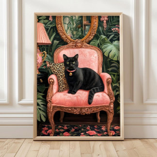 Tropical Black Cat on Sofa Poster Druck, Lustiger 