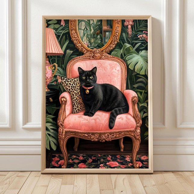 Tropical Black Cat on Sofa Poster Print, Funny Bla (Von Creator hochgeladen)
