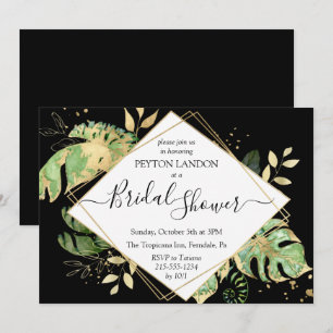 Tropical Black & Gold Blätter Elegantes Brautparty Einladung