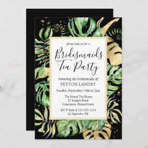 Tropical Black & Gold Bridesmaids Tea Party Einladung