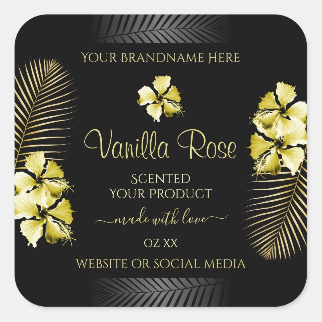 Tropical Black Gold Product Label Hawaiianische Bl Quadratischer Aufkleber (Vorderseite)