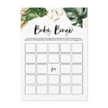 Tropical Blätter Gold Baby Shower Bingo Game Card