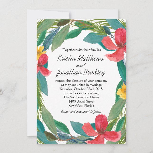 Tropical Bliss Watercolor Floral Wedding Einladung (Vorderseite)