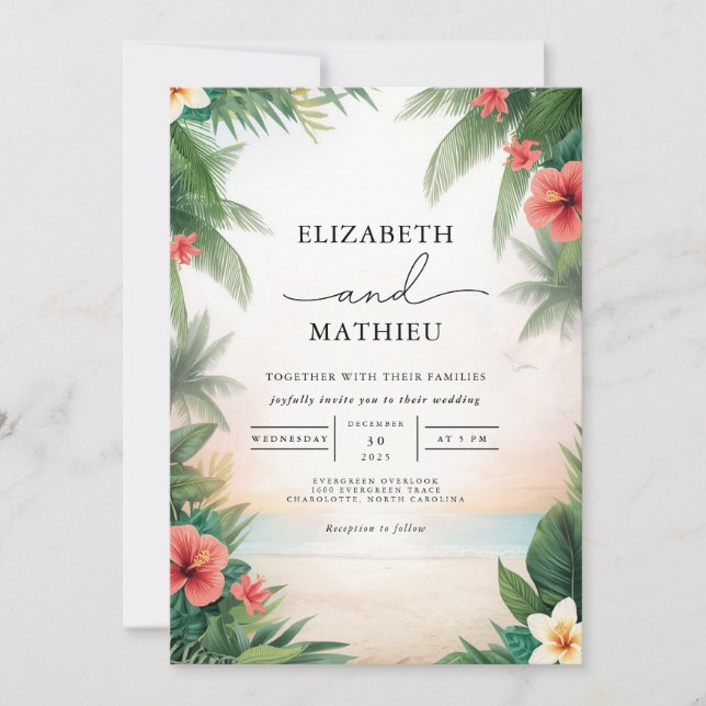 Tropical Bloom Arch Wedding Einladung (Vorderseite)