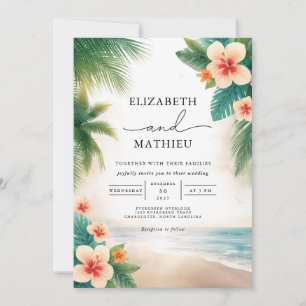 Tropical Bloom Beach Szene Hochzeit Einladung