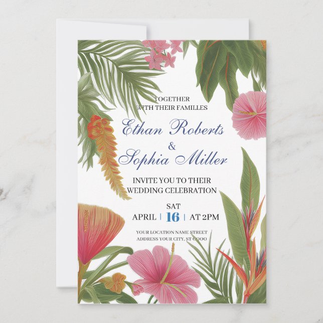 Tropical Bloom Hochzeitskarte Einladung (Vorderseite)