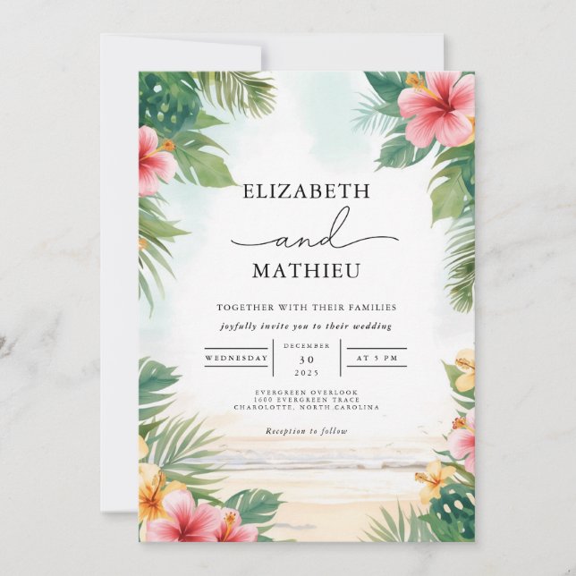 Tropical Bloom Paradise Wedding Einladung (Vorderseite)