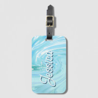 Tropical Blue Abstrakt Acrylic Pour Water Monogram