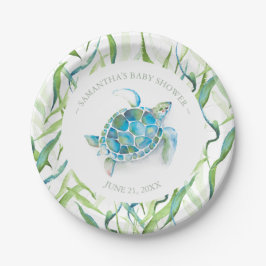 Tropical Blue and Green Sea Turtle Baby Dusche Pappteller