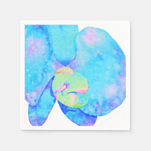 Tropical Blue Aquamarine Orchideenmalerei Serviette