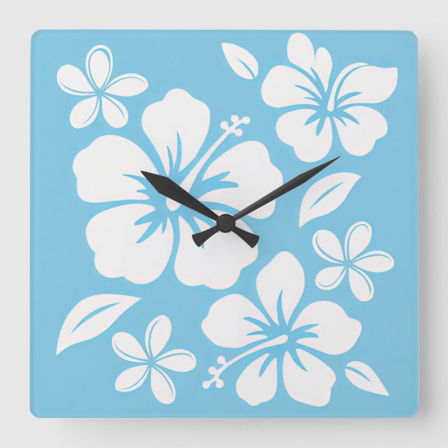 Tropical Blue Beach Blume Quadratische Wanduhr (Vorderseite)