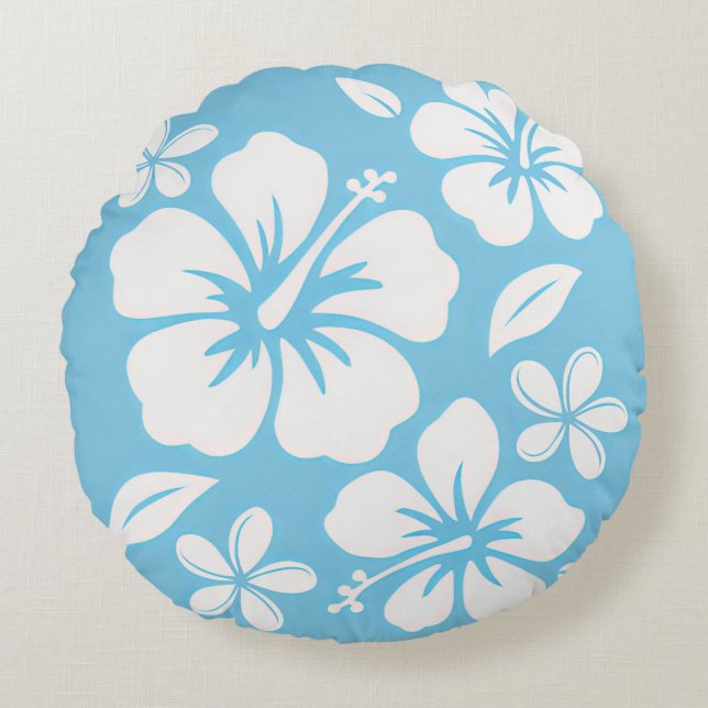 Tropical Blue Beach Blume Rundes Kissen (Vorderseite)