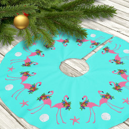 Tropical Blue Flamingo Weihnachtsgrenze Polyester Weihnachtsbaumdecke