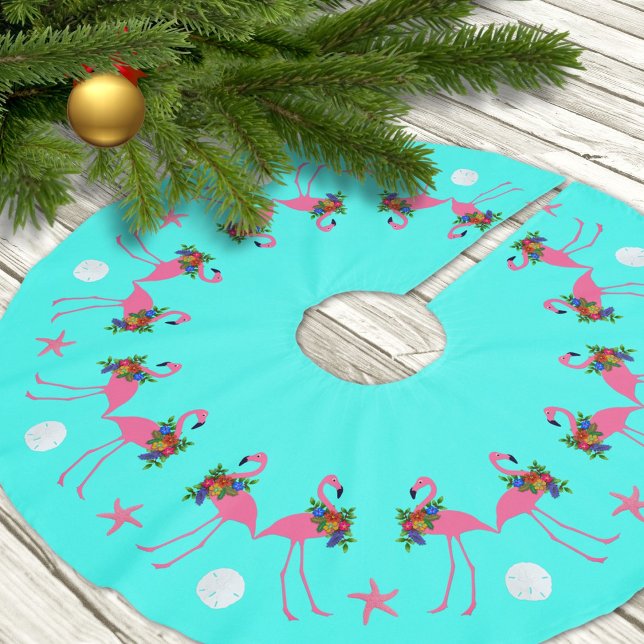 Tropical Blue Flamingo Weihnachtsgrenze Polyester Weihnachtsbaumdecke (Von Creator hochgeladen)