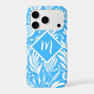 Tropical Blue Floral Pattern Diamond Monogram