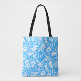 Tropical Blue Floral Pattern Diamond Monogram