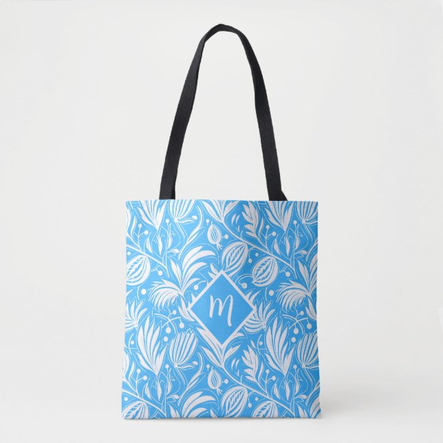 Tropical Blue Floral Pattern Diamond Monogram (Vorderseite)
