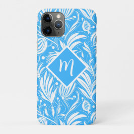 Tropical Blue Floral Pattern Diamond Monogram Case-Mate iPhone Hülle