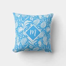 Tropical Blue Floral Pattern Diamond Monogram Kissen