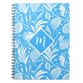 Tropical Blue Floral Pattern Diamond Monogram Notizblock