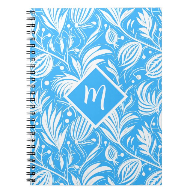 Tropical Blue Floral Pattern Diamond Monogram Notizblock (Vorderseite)