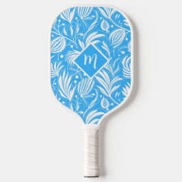 Tropical Blue Floral Pattern Diamond Monogram Pickleball Schläger