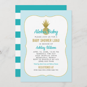 Tropical Blue Gold Ananas Baby Boy Shower Luau Einladung