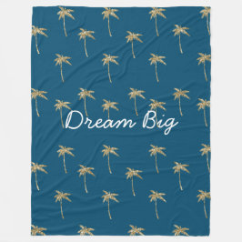 Tropical Blue Gold Glitzer Palm Trees Fleecedecke