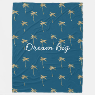 Tropical Blue Gold Glitzer Palm Trees Fleecedecke