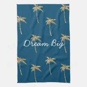 Tropical Blue Gold Glitzer Palm Trees Geschirrtuch