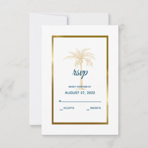Tropical Blue Gold Palm Tree Beach Hochzeit RSVP Karte