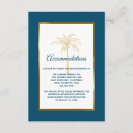 Tropical Blue Golden Palm Hochzeitsunterkunft Begleitkarte