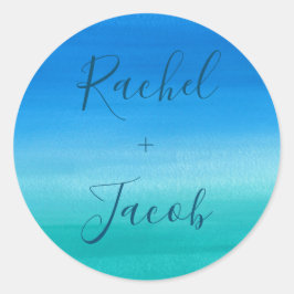 Tropical Blue & Green Beach Wedding Runder Aufkleber