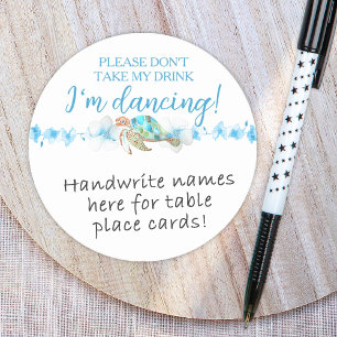 Tropical Blue Green Sea Turtle Platzkarte Name Tag Runder Pappuntersetzer