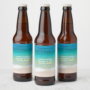 Tropical Blue Green Water Wedding Event Beer Bierflaschenetikett
